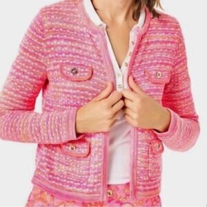 EUC Lilly Pulitzer Kienna Cardigan Aura Pink Metallic size XS